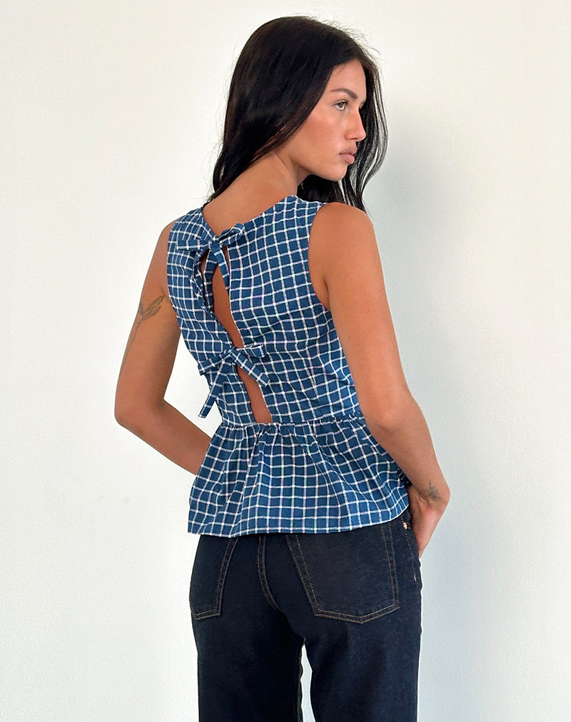 Image of Lanzo Oberteil mit Krawatte aus Popeline Navy Tartan