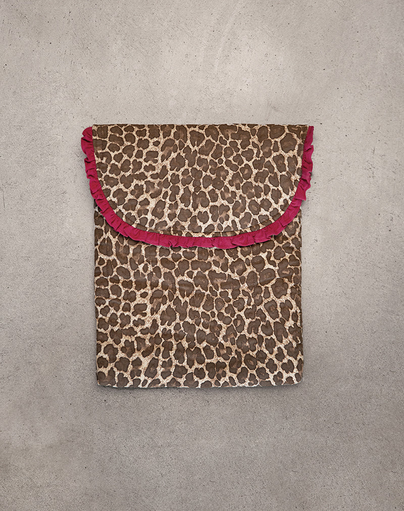 Laptoptasche mit Leopardenmuster und roter Rüsche