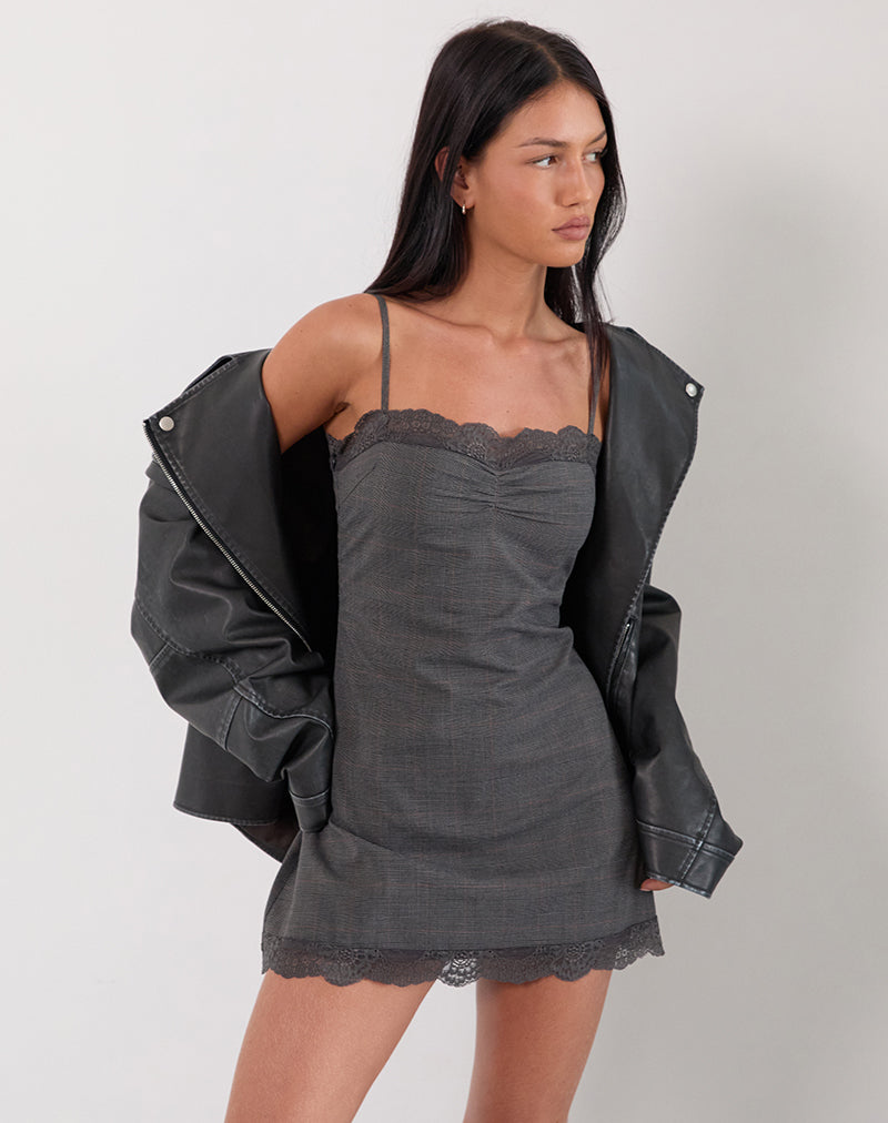 Larna Minikleid in Karo-Schneiderei Grau