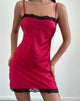 Image of Larna Satin-Minikleid in Rot mit schwarzem Spitzenbesatz