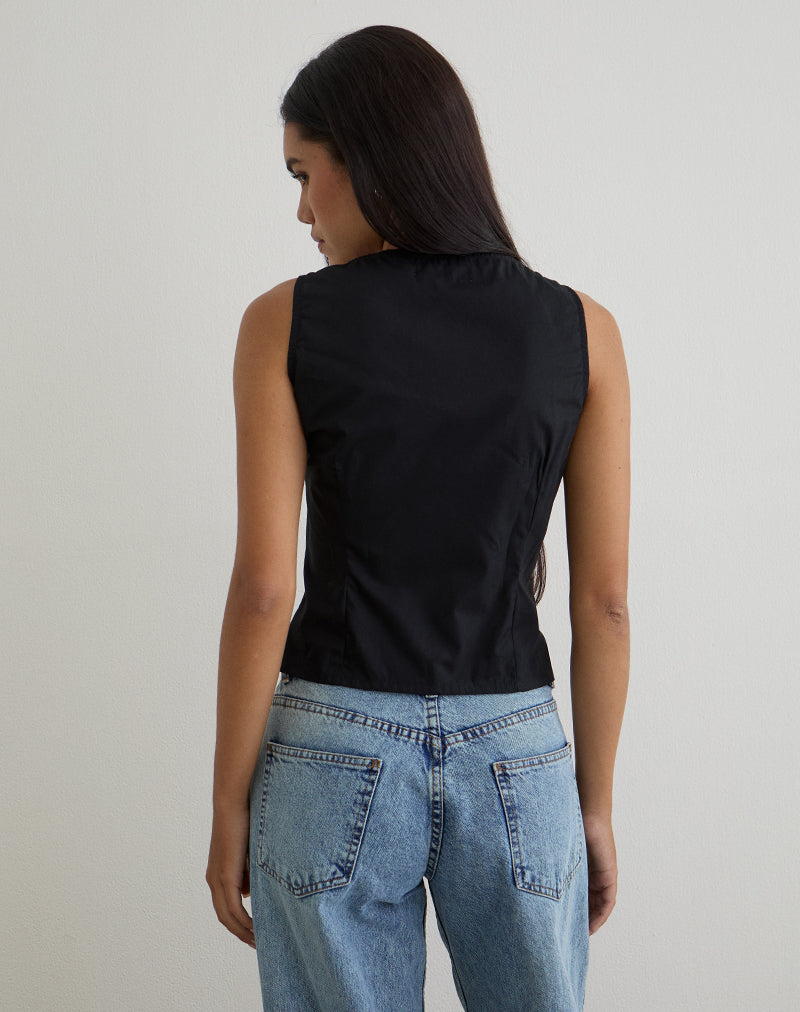 Image of Lasily V-Ausschnitt Korsett-Top in Schwarz
