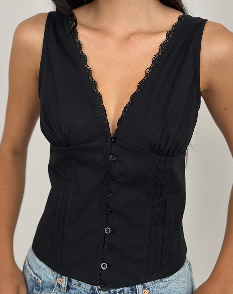 Image of Lasily V-Ausschnitt Korsett-Top in Schwarz