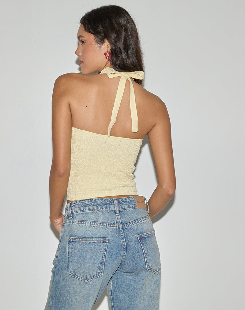 Image of Lasy Leinen Wrap Neckholder Top in Lemon