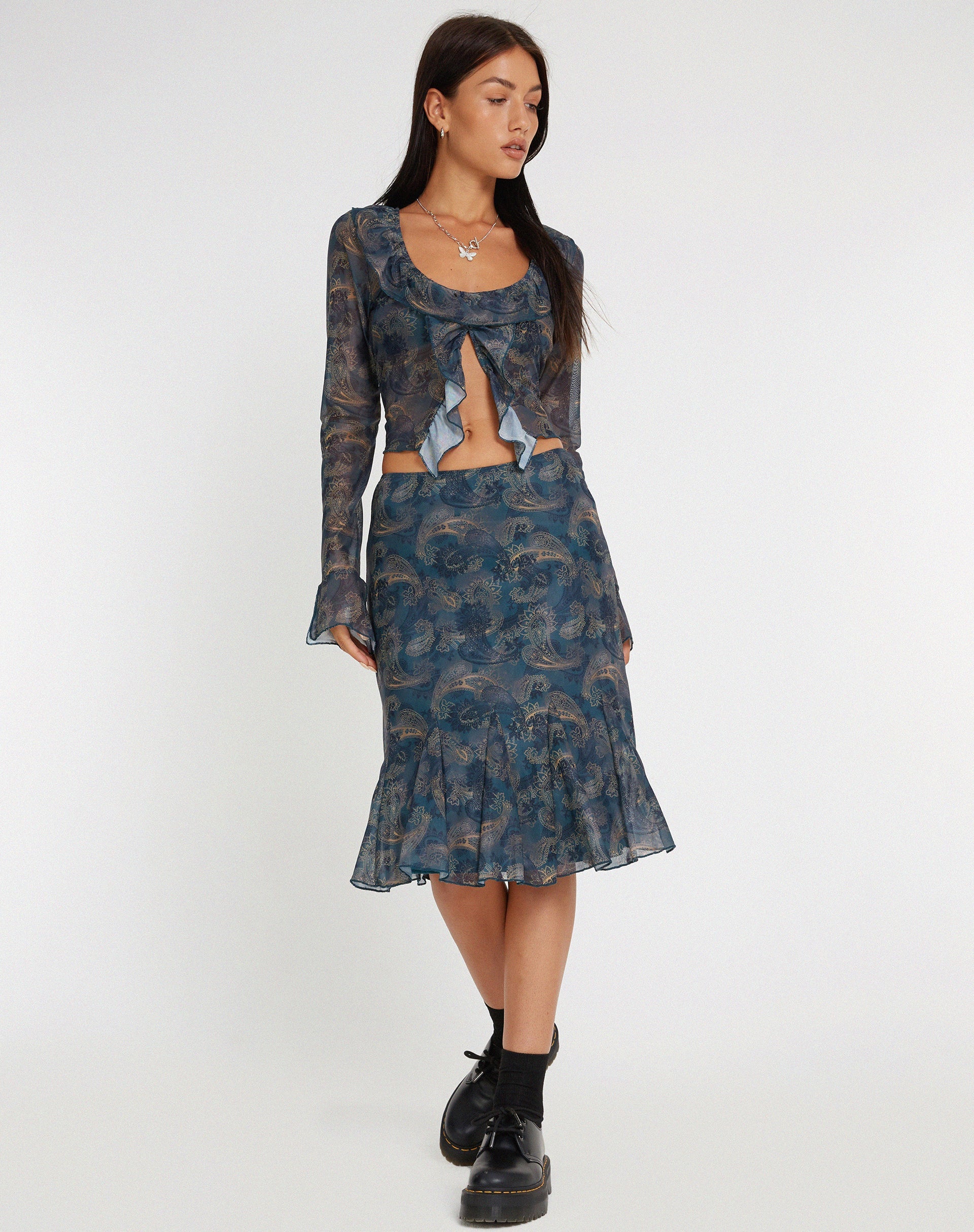 Bild von Latrix Mesh Midirock in Blau mit Paisley-Muster