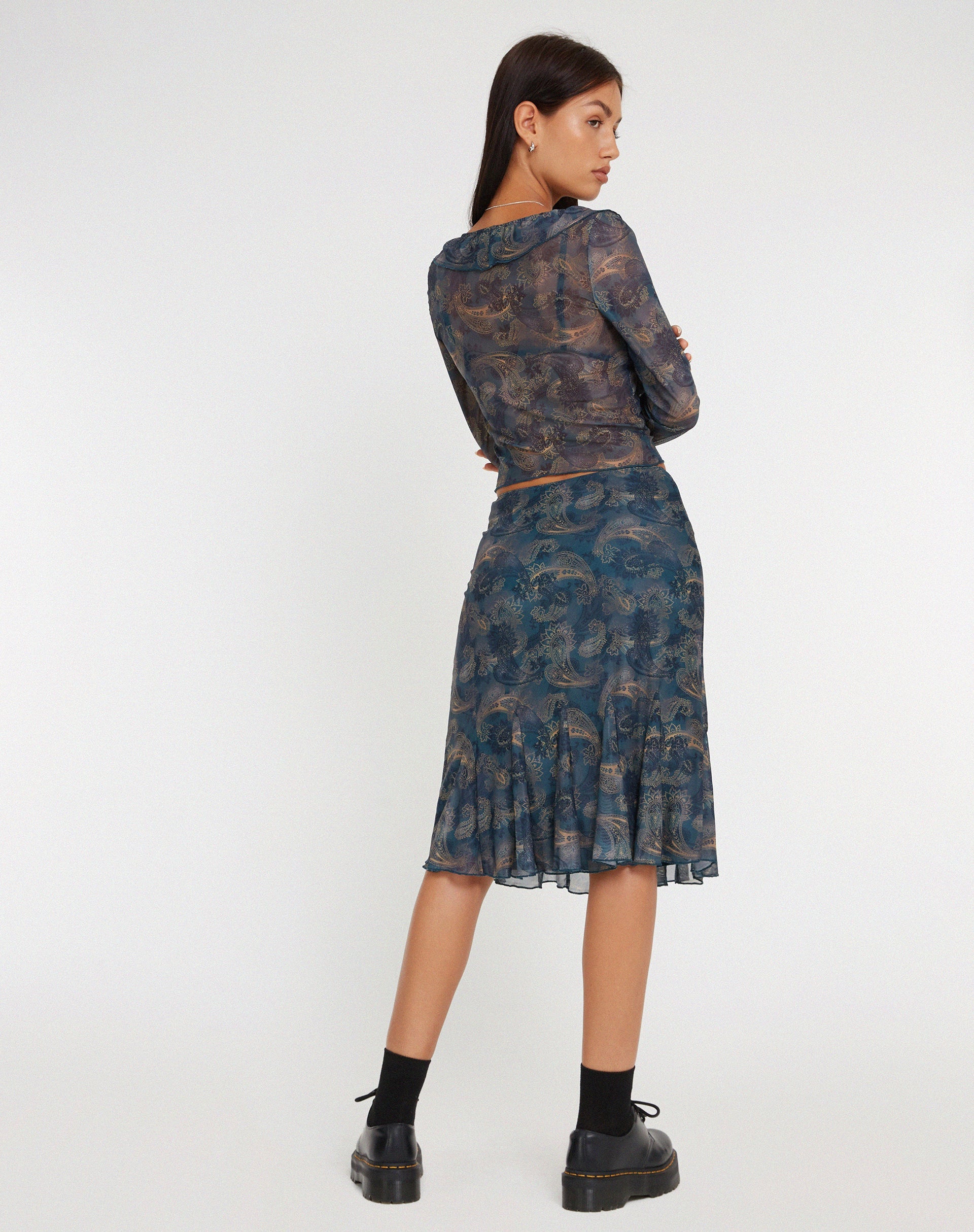 Bild von Latrix Mesh Midirock in Blau mit Paisley-Muster