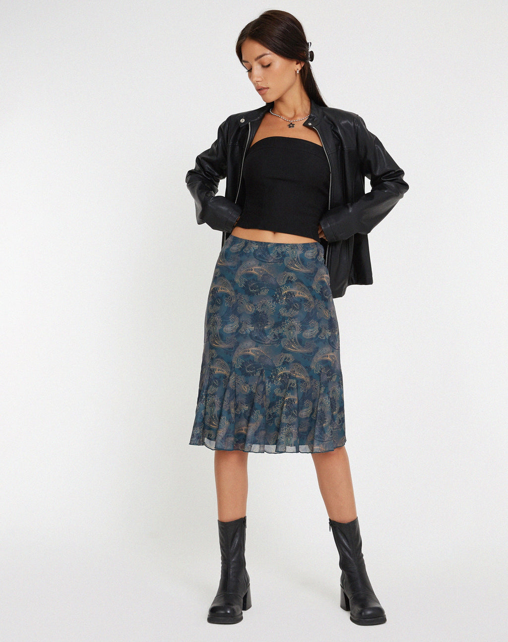 Latrix Midirock aus Mesh in Blau mit Paisley-Muster