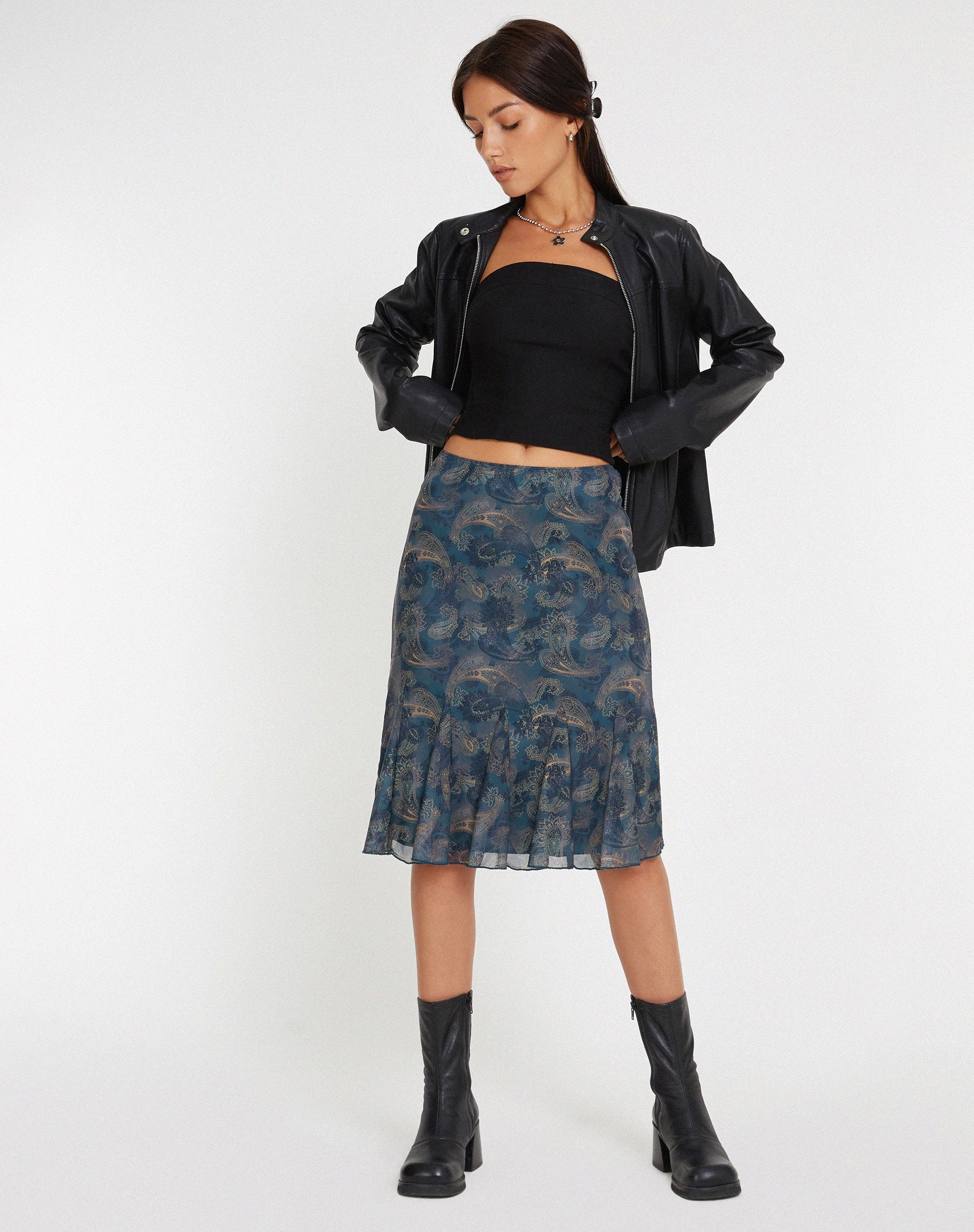 Bild von Latrix Mesh Midirock in Blau mit Paisley-Muster