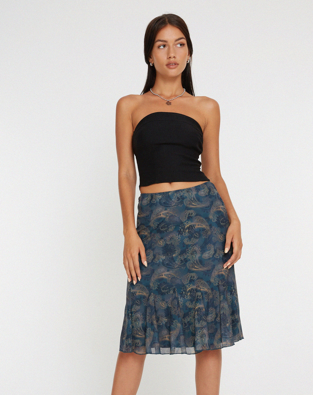 Latrix Midirock aus Mesh in Blau mit Paisley-Muster