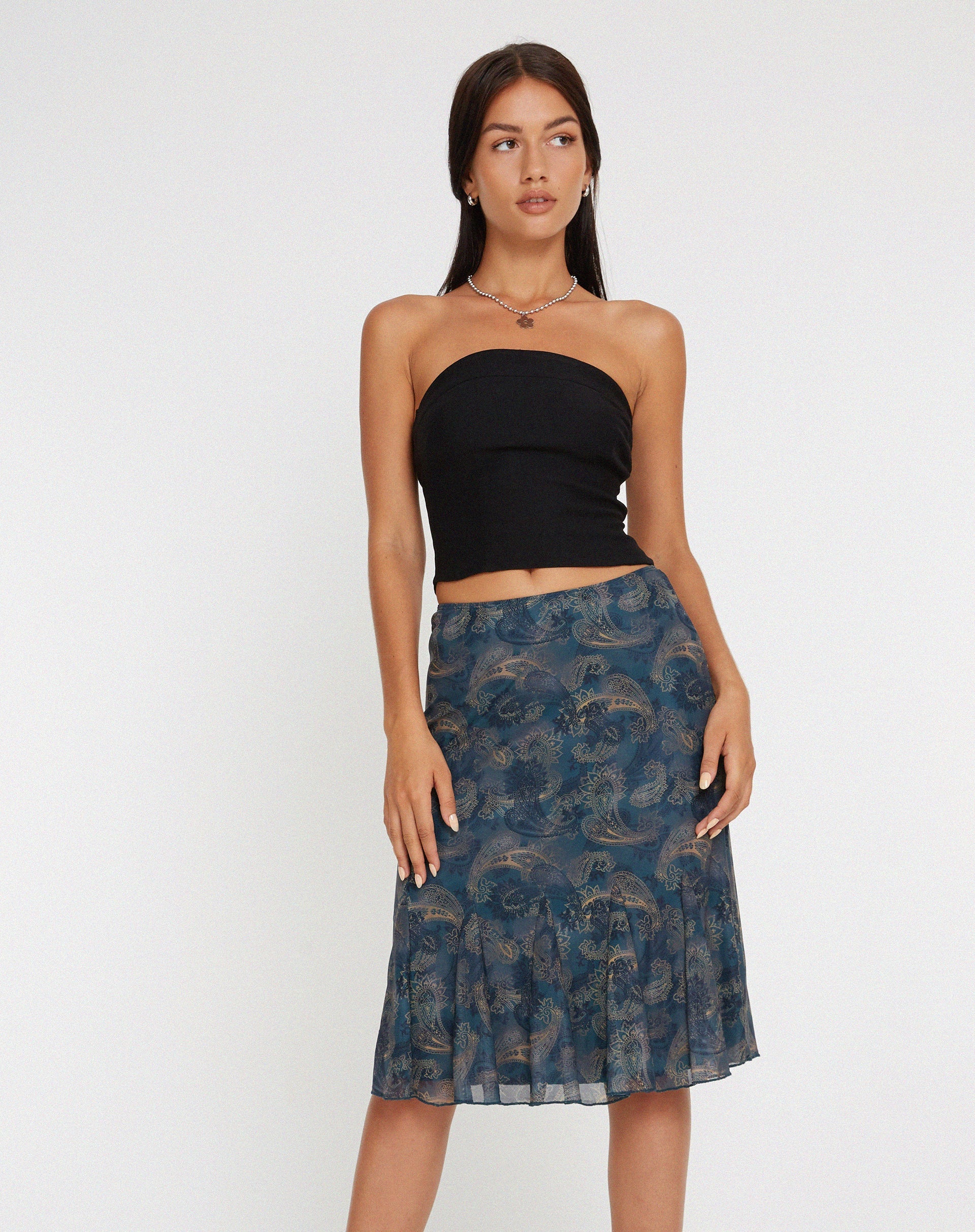Bild von Latrix Mesh Midirock in Blau mit Paisley-Muster