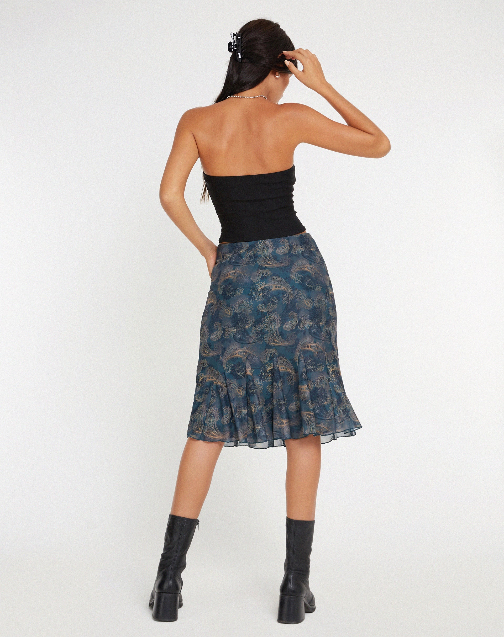 Bild von Latrix Mesh Midirock in Blau mit Paisley-Muster