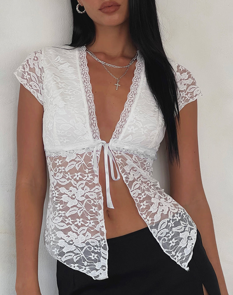 Image of Lavanya Schmetterlings-Top aus Spitze Weiß