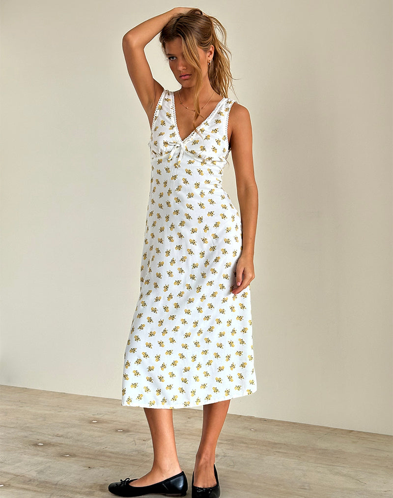 Image of Lavisha Midikleid in Funshine Floral Off White