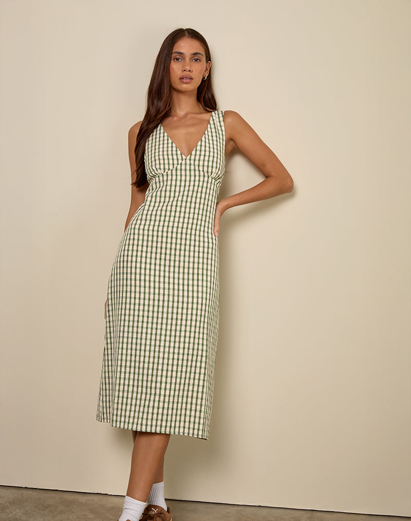 Lavisha Midikleid in grünem Karo