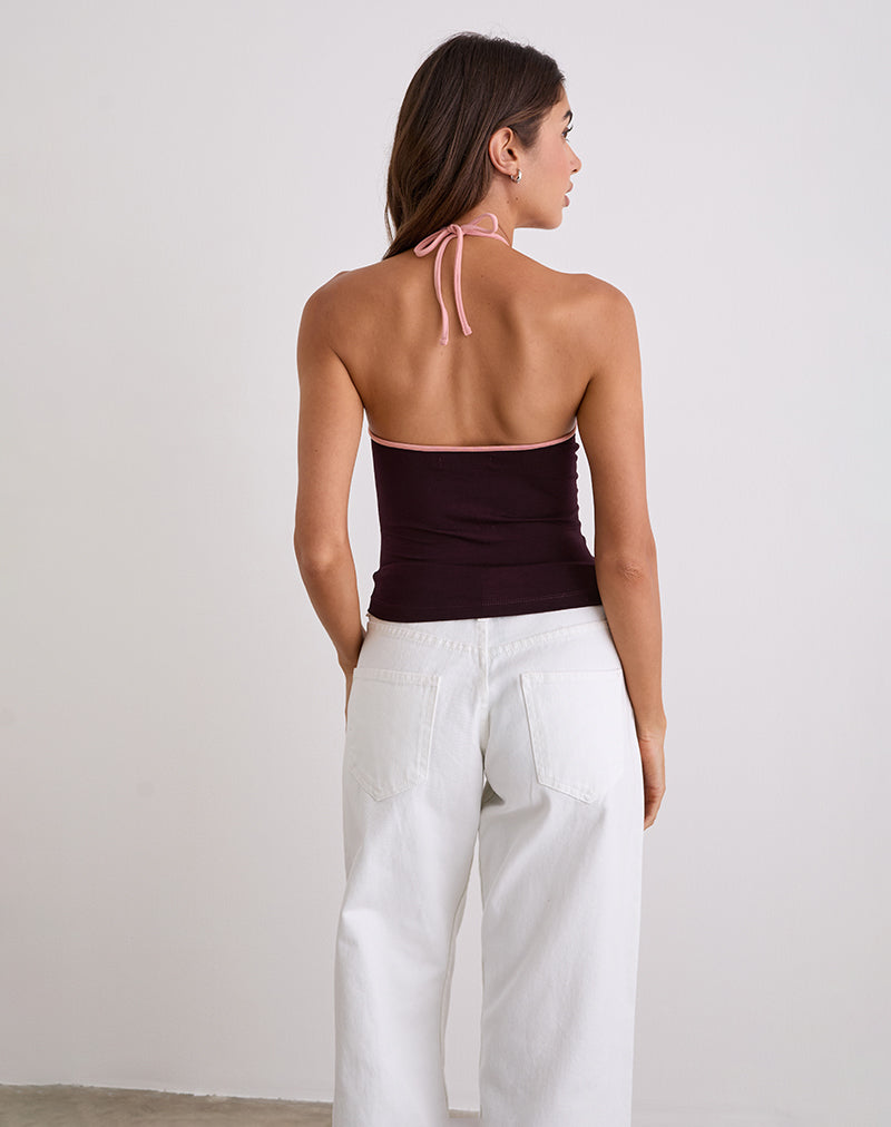 Image of Lay Neckholder-Top in Redwood mit rosa Lady-Bindung
