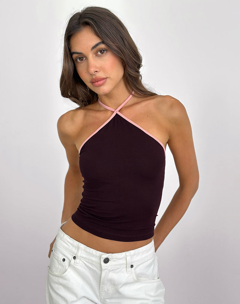 Lay Neckholder-Top in Redwood mit rosa Lady-Bindung