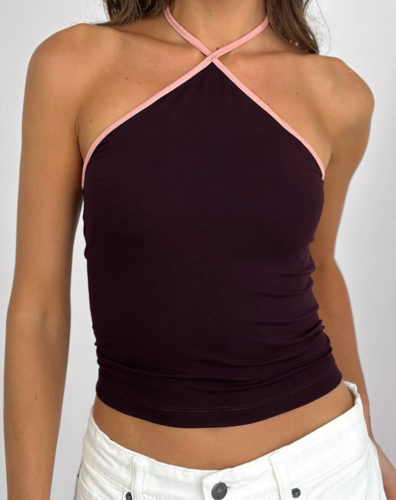 Lay Neckholder-Top in Redwood mit rosa Lady-Bindung