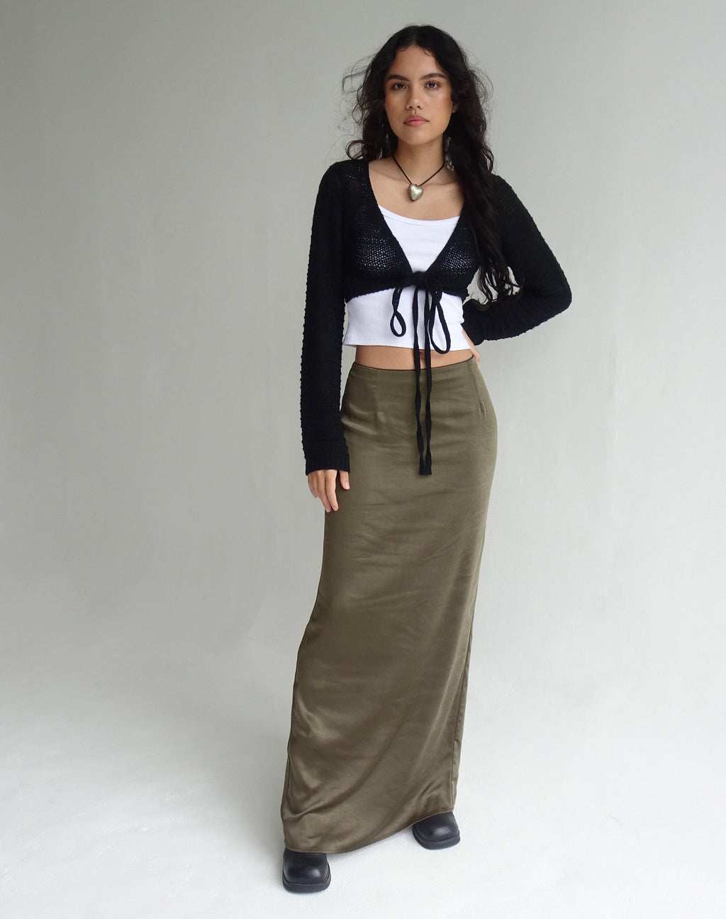 Layla Maxirock aus Satin Dunkel-Olive