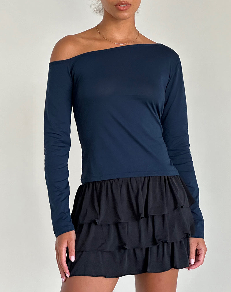 Ledez Asym Schlabber-Oberteil in Navy Tissue