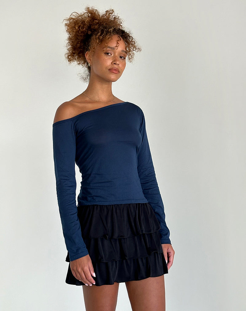 Ledez Asym Schlabber-Oberteil in Navy Tissue