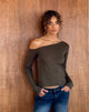 Image of Ledez Asymmetrisches Schlabber-Top aus olivem Tissue-Jersey