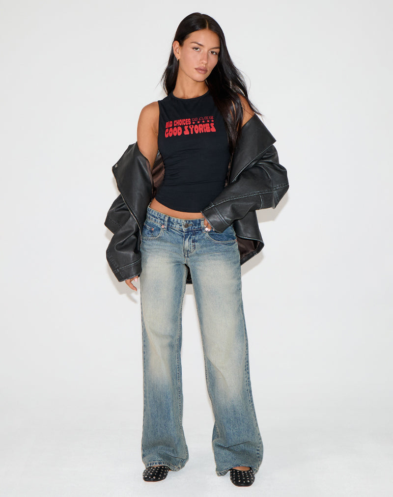 Bild von Leen Tank Top in Schwarz mit Bad Choices, Good Stories Grafik