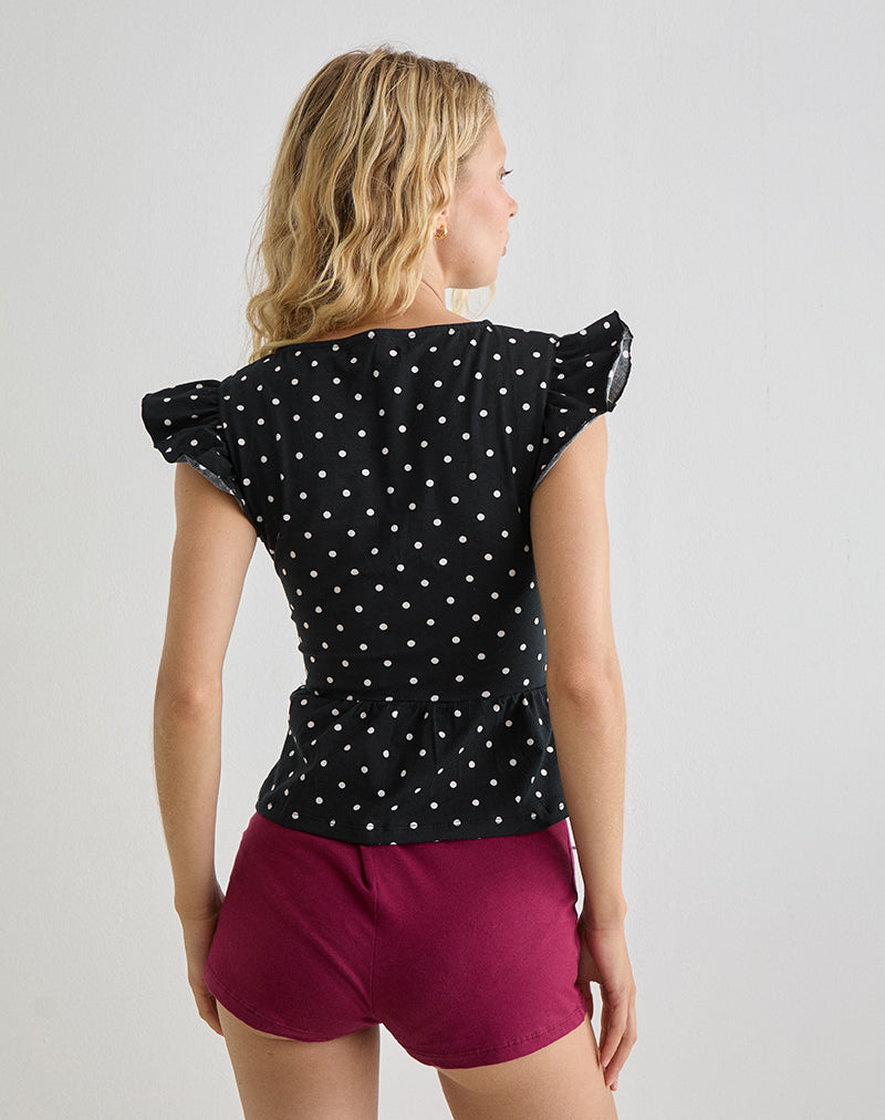 Image of Leisna Rüschen-Top in Polka Schwarz