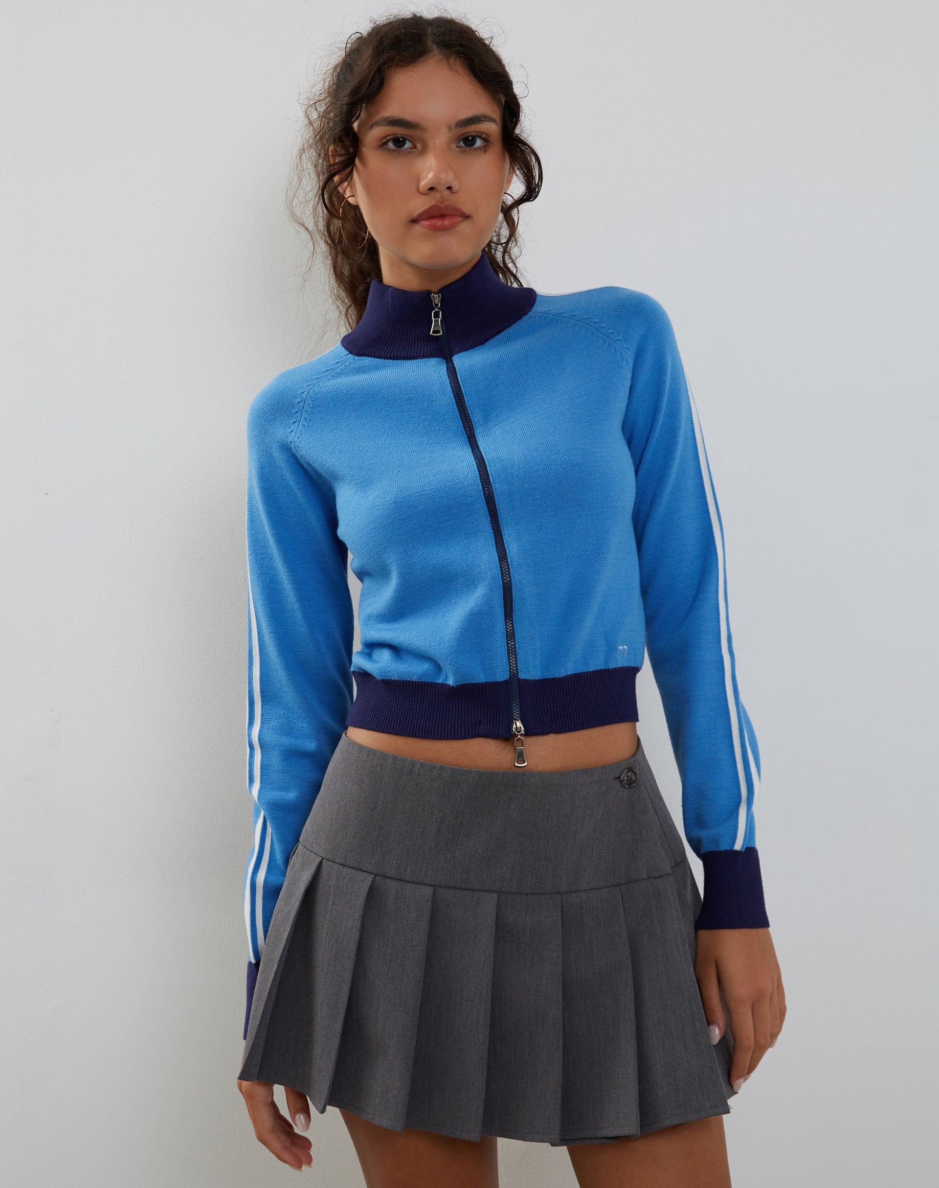 Image of Lennon Zip Up Jacke in Blau mit weißen Streifen