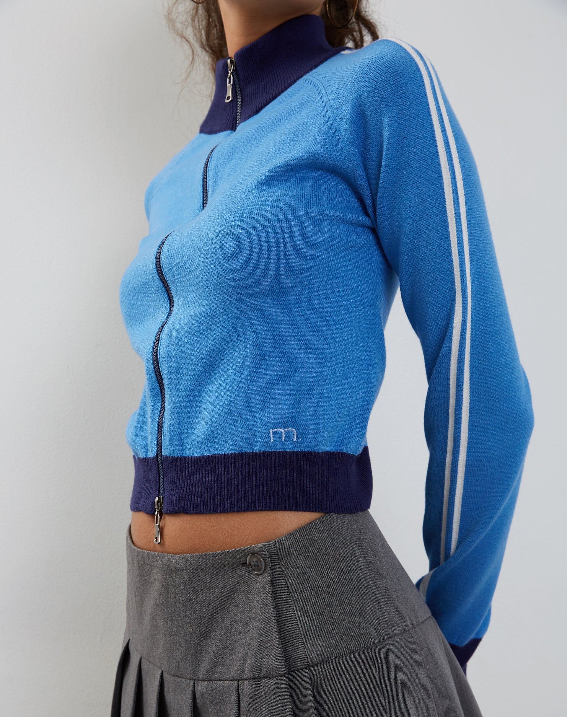 Image of Lennon Zip Up Jacke in Blau mit weißen Streifen