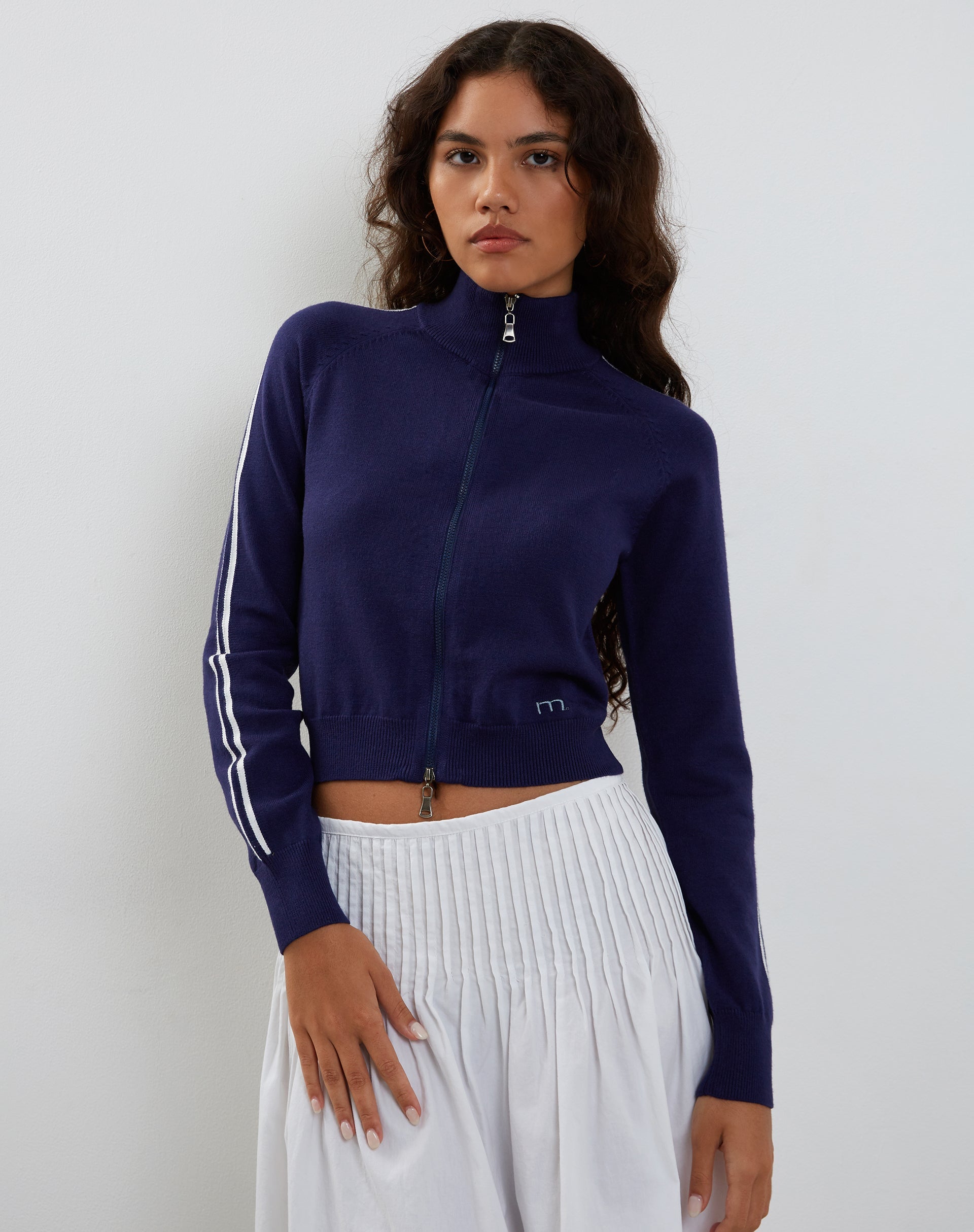 Image of Lennon Strickjacke in Marineblau mit weißen Streifen