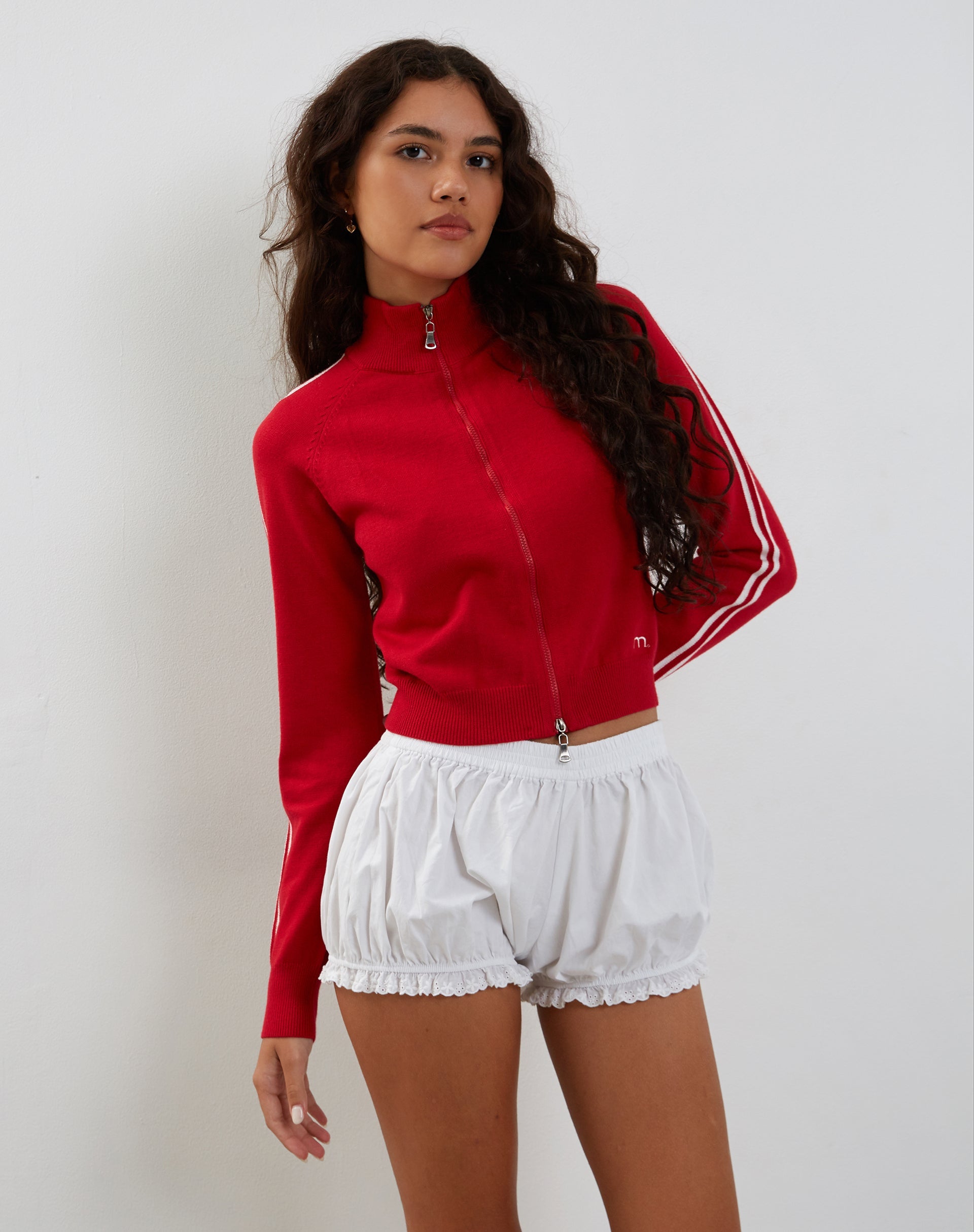 Image of Lennon Zip Up Jacke in Rot mit weißen Seitenstreifen