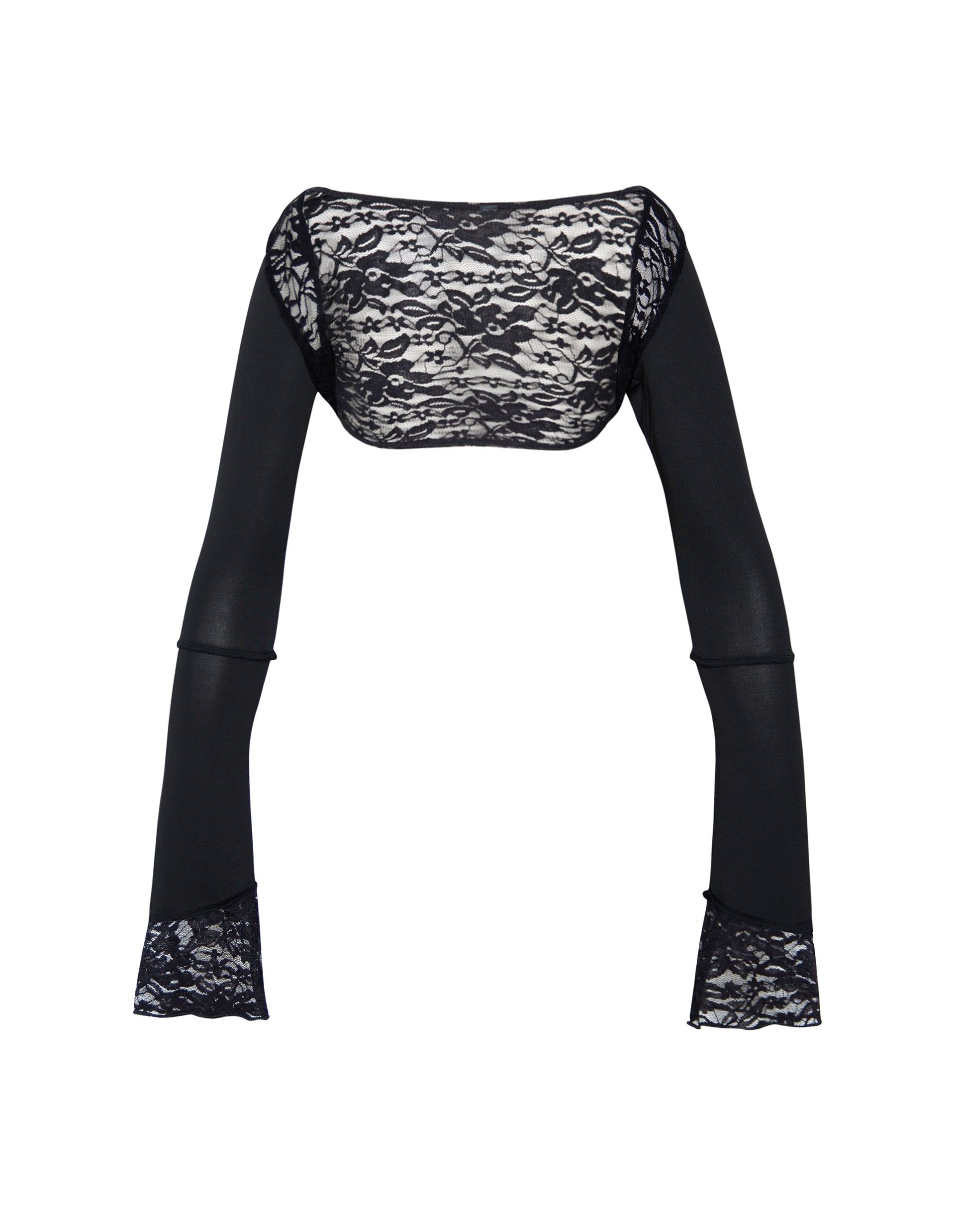 Image of Lenny Lace Shrug Top in Schwarz mit weißem Spitzenbesatz