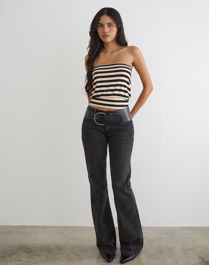 Bild von Leocadia Bandeau-Oberteil aus Cupro mit Streifen in Schwarz und Elfenbein