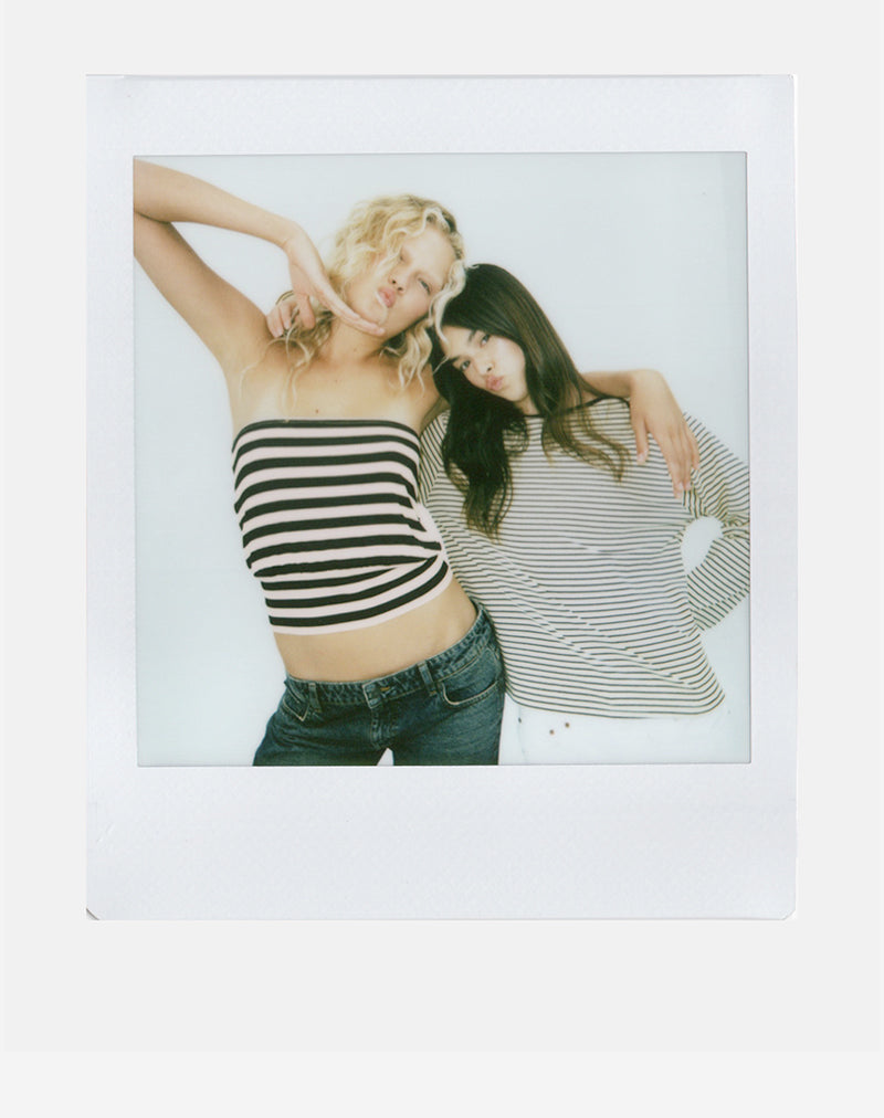 Bild von Leocadia Bandeau-Oberteil aus Cupro mit Streifen in Schwarz und Elfenbein