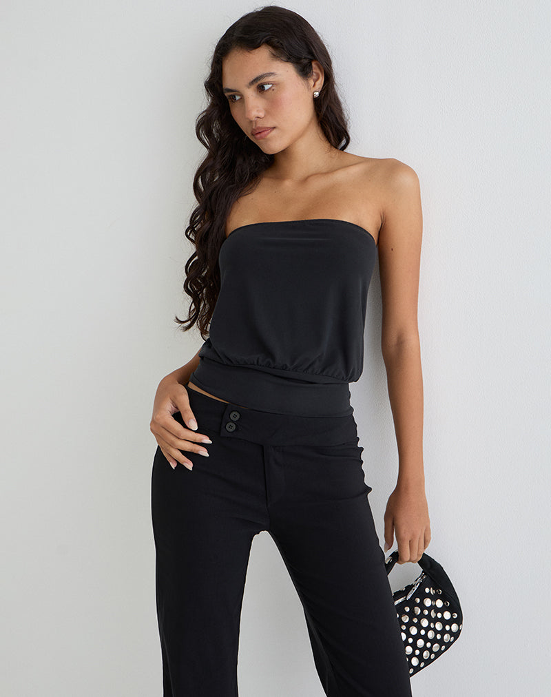 Leocadia Bandeau-Top aus Cupro Schwarz