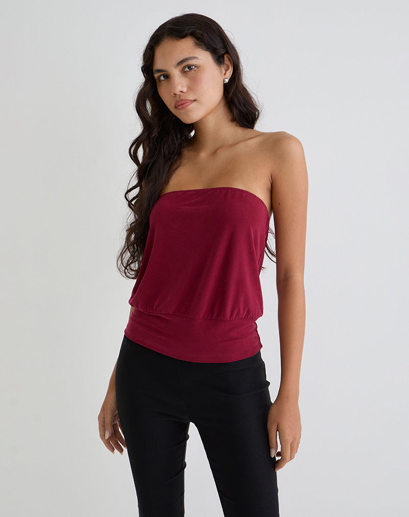 Leocadia Bandeau-Top aus Cupro Dunkelrot