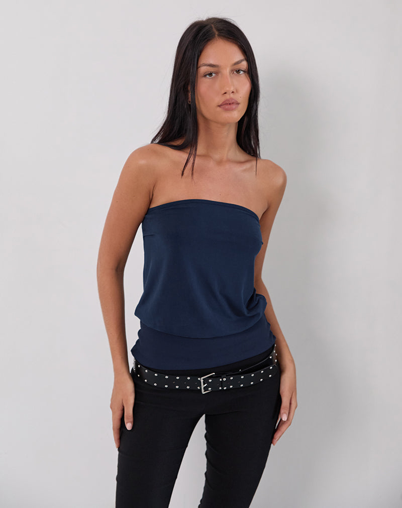 Bild von Leocadia Long Bandeau Top In Cupro Navy