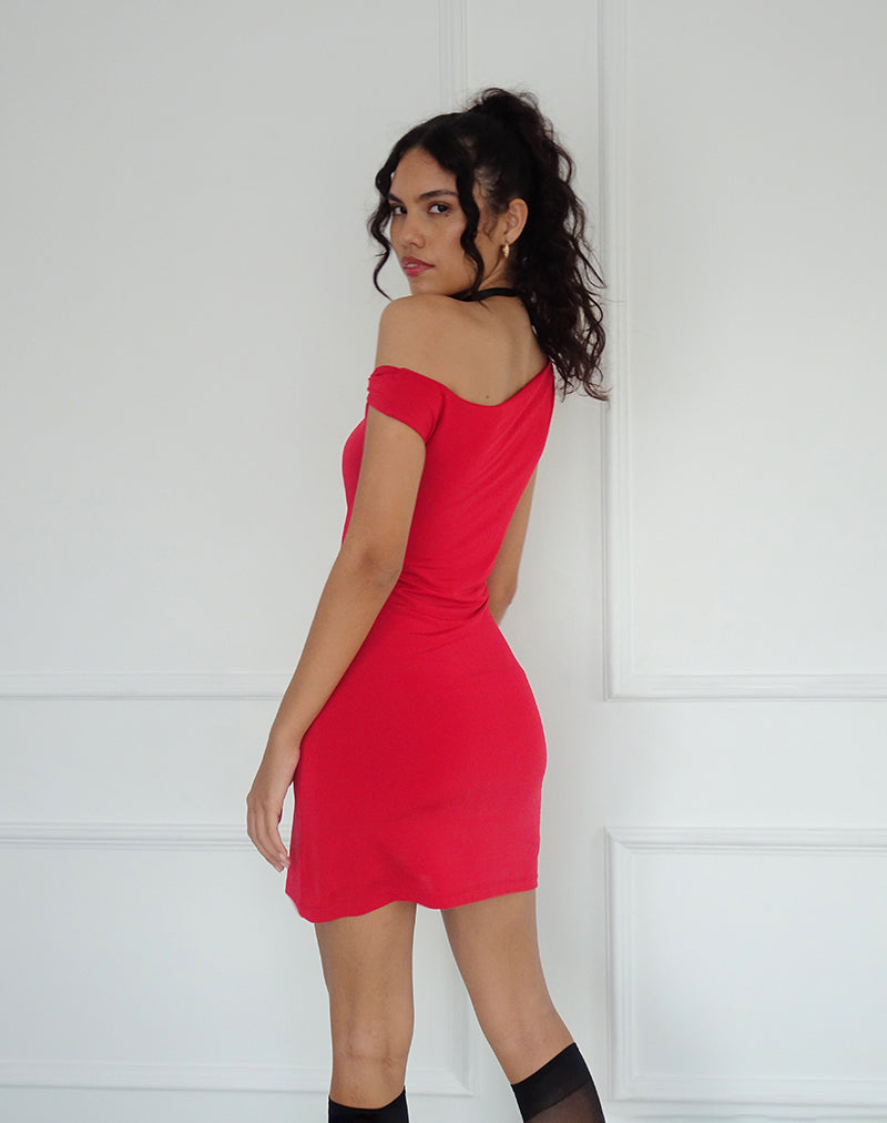Image of Leona Minikleid mit verdrehten Ärmeln in Rot