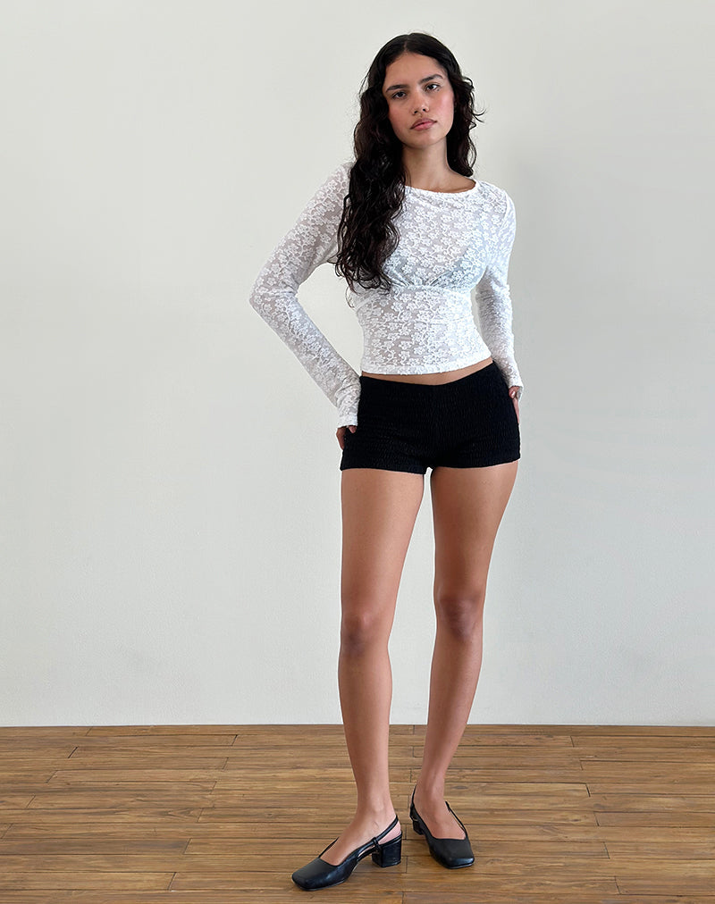 Image of Lesina Langarm-Top aus Burnout-Mesh Elfenbein