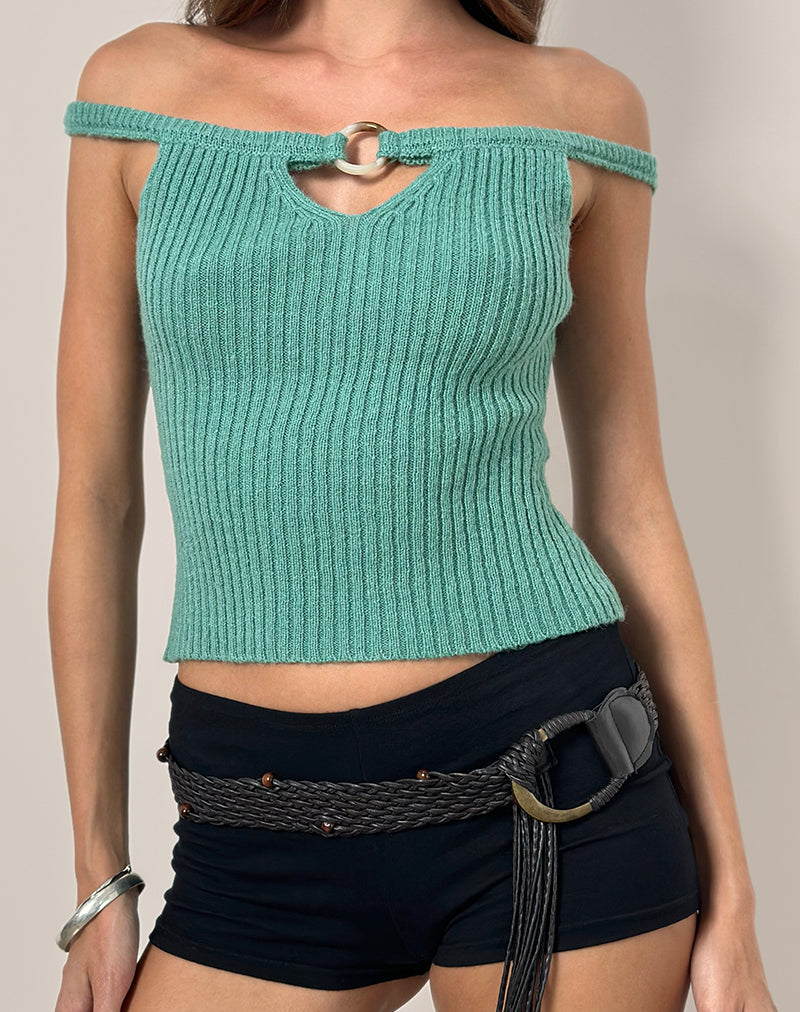 Lesly Bardot Top mit O-Ring in Türkis