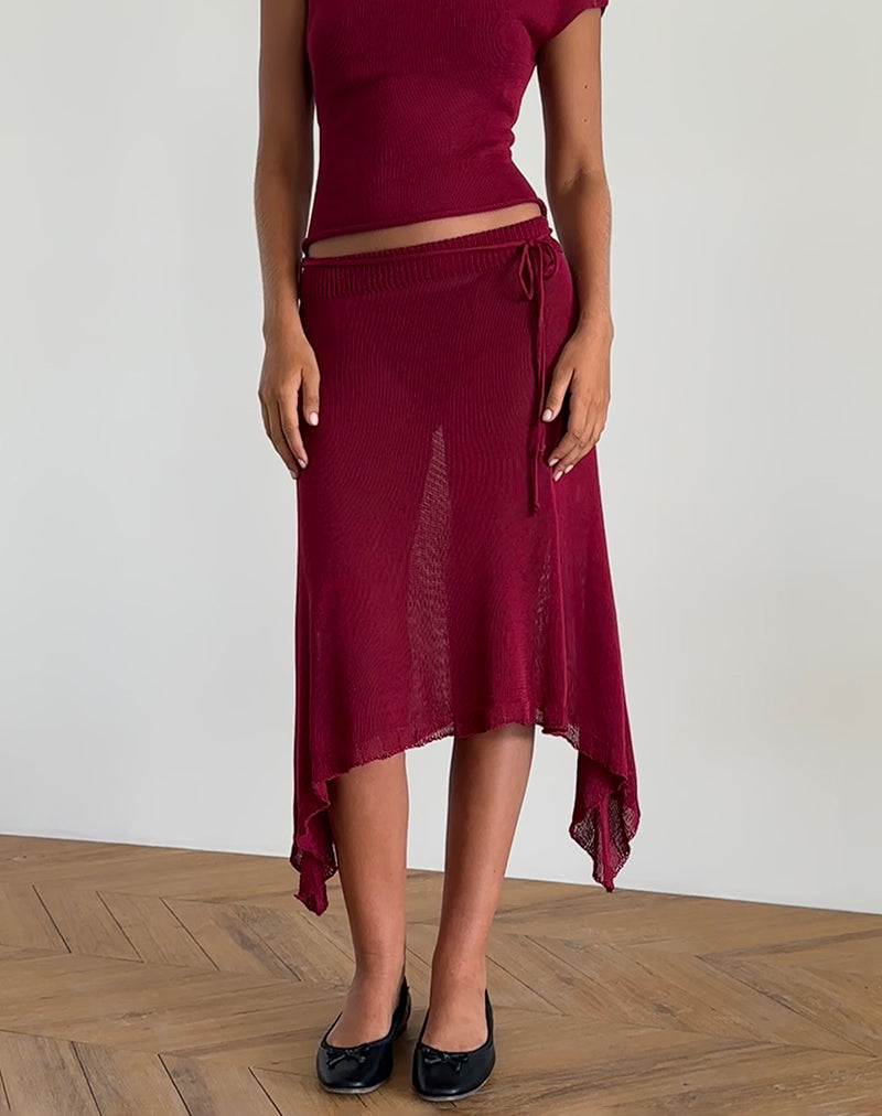 Leysa Midirock aus transparentem Strick Rot