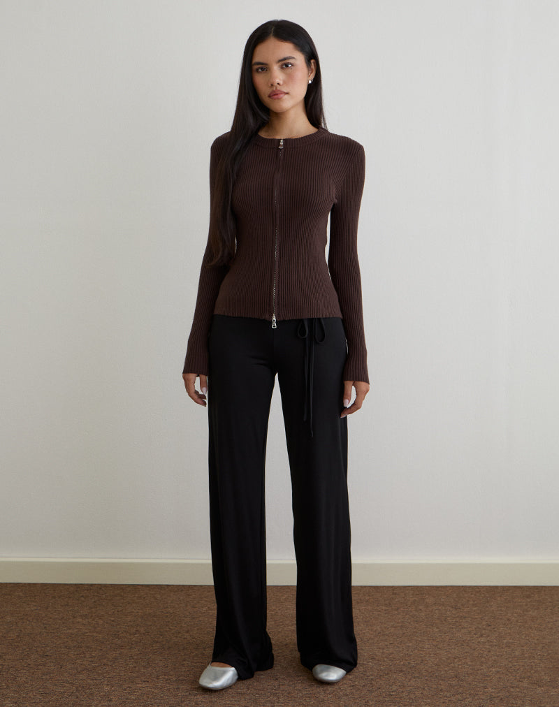 Image of Liano Zip-Cardigan aus Rippenstrick Braun
