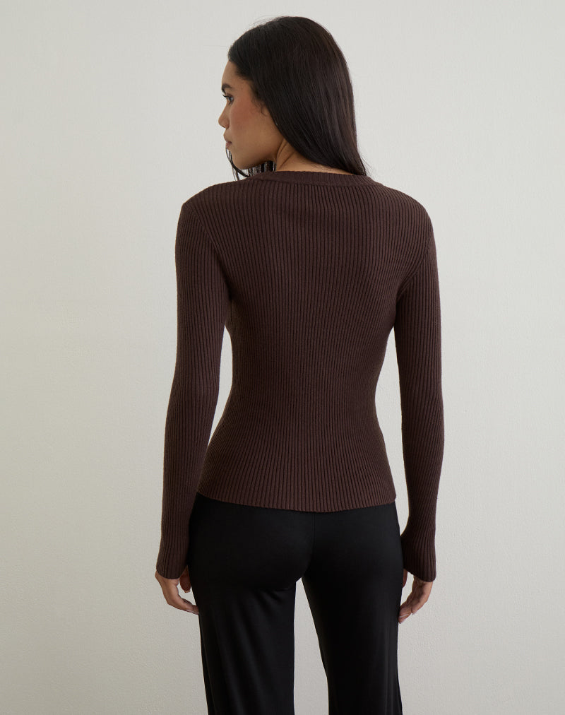 Image of Liano Zip-Cardigan aus Rippenstrick Braun