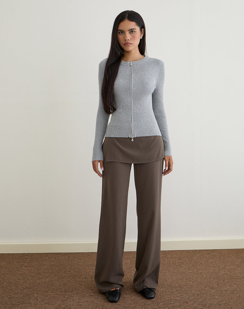 Image of Liano Zip-Cardigan aus Rippenstrick Grau
