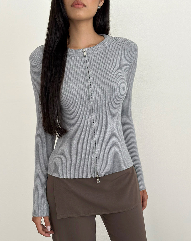 Image of Liano Zip-Cardigan aus Rippenstrick Grau