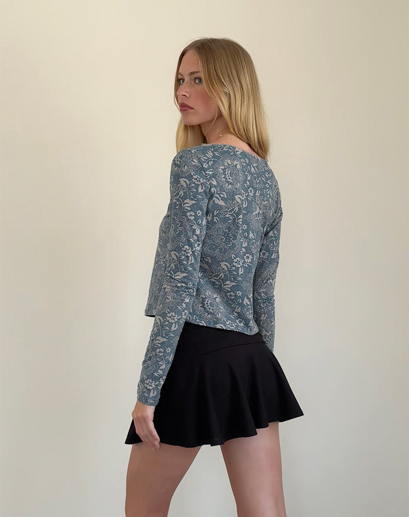 Libby Cardi aus Lycra mit blauem Ornamentdruck
