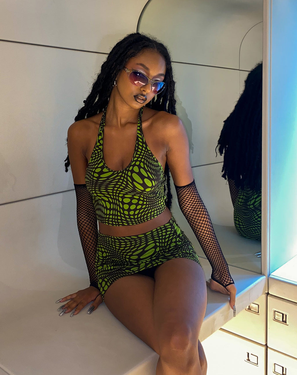 Kinan Bodycon-Rock in Polka-Optik Grün