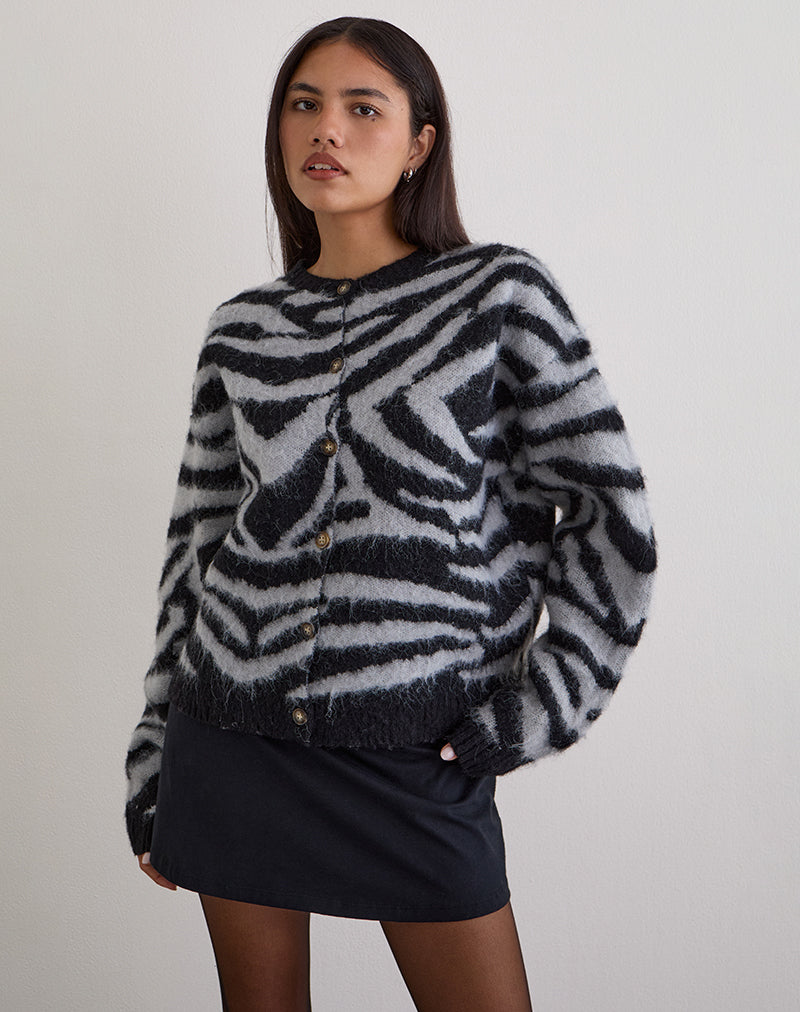 Liliana Cardigan aus Strick Big Zebra Schwarz und Grau
