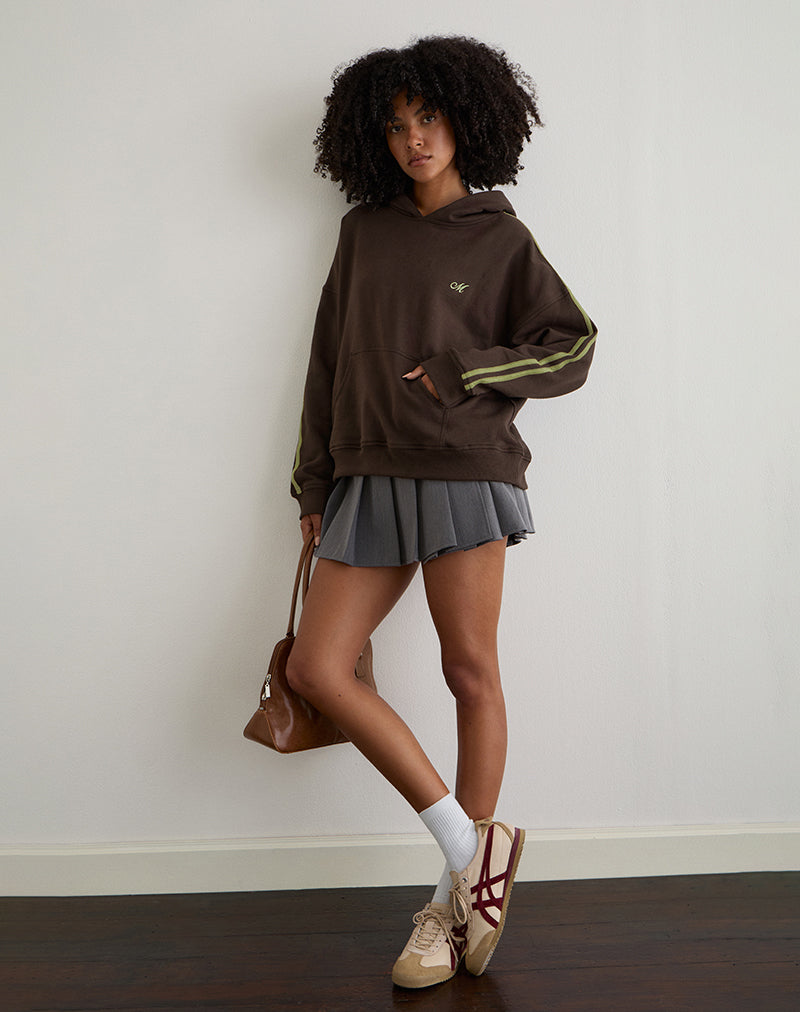 Image of Lingwu Hoodie in Bitter Chocolate mit grünem Einband und M-Stickerei