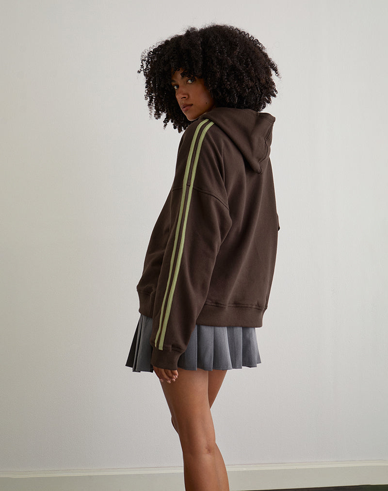 Image of Lingwu Hoodie in Bitter Chocolate mit grünem Einband und M-Stickerei