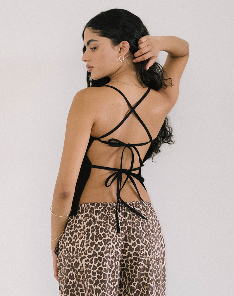 Lintang Tie Back Top aus Leinen Schwarz